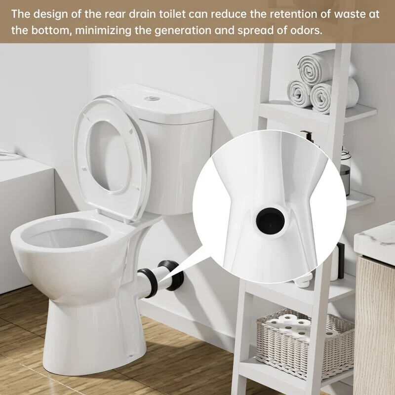 19" High Rear Outlet Toilet Dual Flush Round With Soft Close Seat 1/1.6 GPF