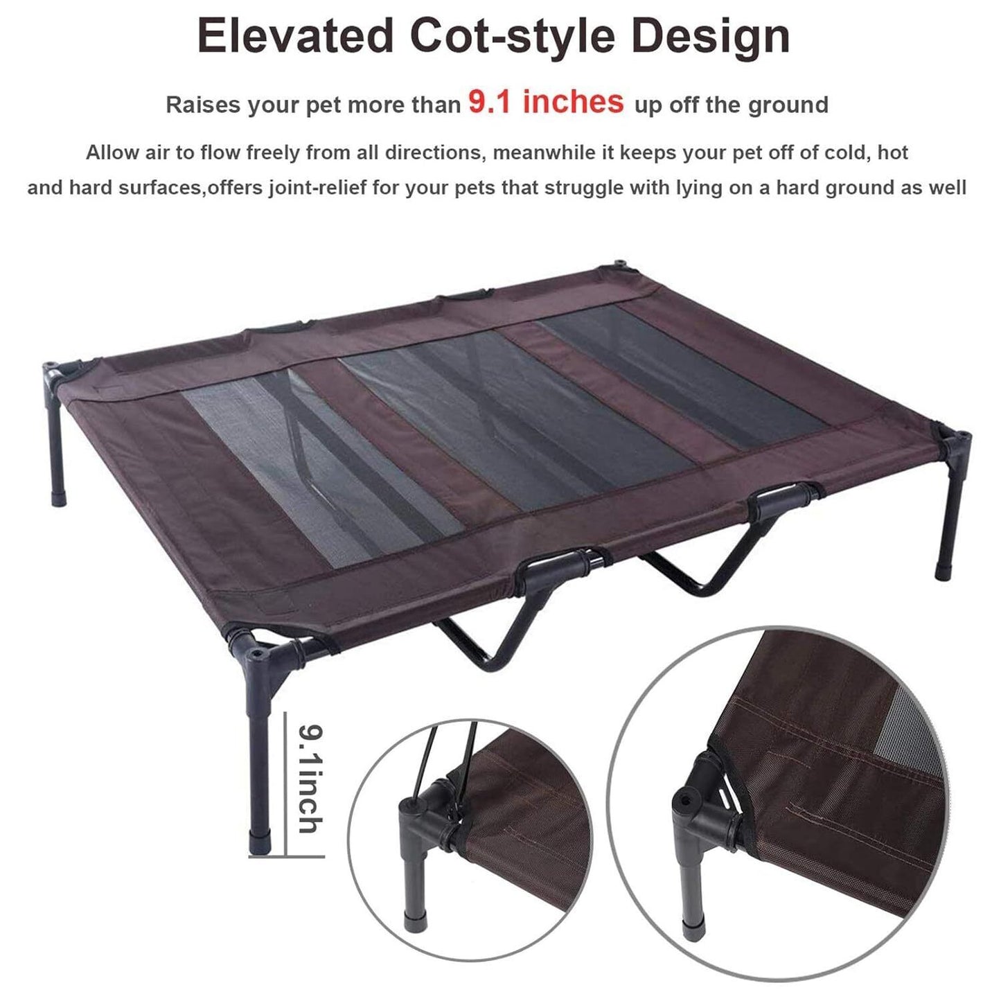 Elevated Dog Bed with Canopy Outdoor Raised Pet Cot Shade Tent Cooling Camping