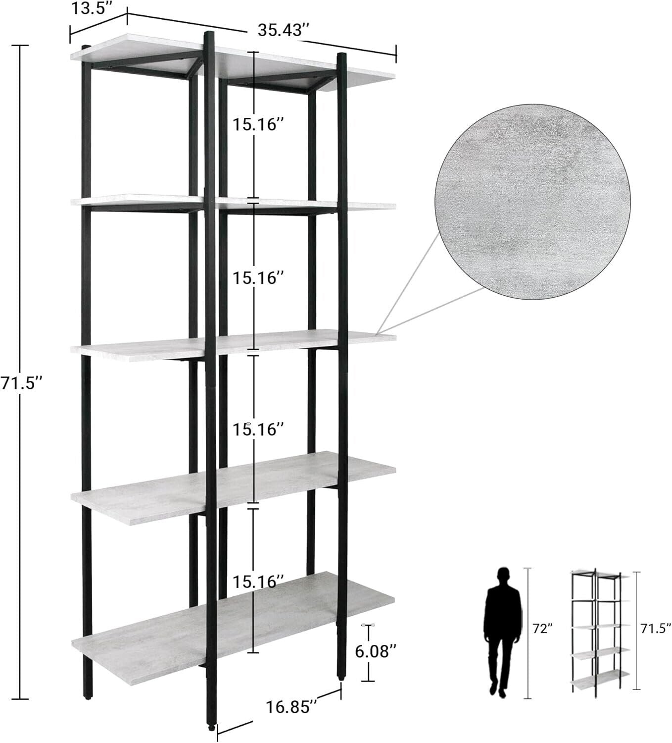 Triangle Tower 5 Tier Bookshelf Display - Book Shelf for Living Room Bookcase