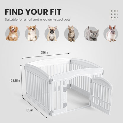 Dog Playpen 4-Panel 24" Safe & Secure Indoor/Outdoor Pet Fence Folding & Portable Ideal for Small to Medium Dogs Easy to Clean, White