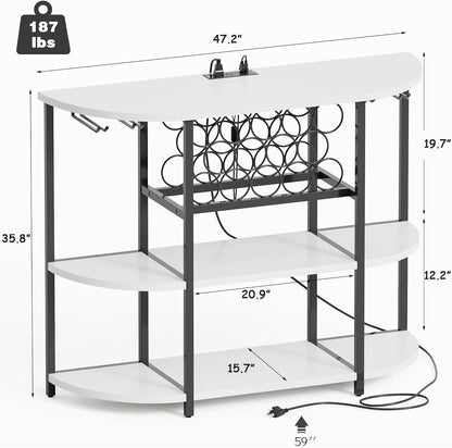 Wine Bar Cabinet for Liquor Bar Table Bar Cabinet with Lights and Outlet 4-Tier Storage Freestanding Wine Racks with Glass Holder Mini Bars for Home, Bar