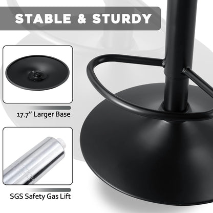 Adjustable Swivel Bar Stools Set of 2, Counter Height PU Leather Bar Stool with Back and footrest, Modern Upholstered Pub Bar Stools for Kitchen Island, 350 LBS Capacity