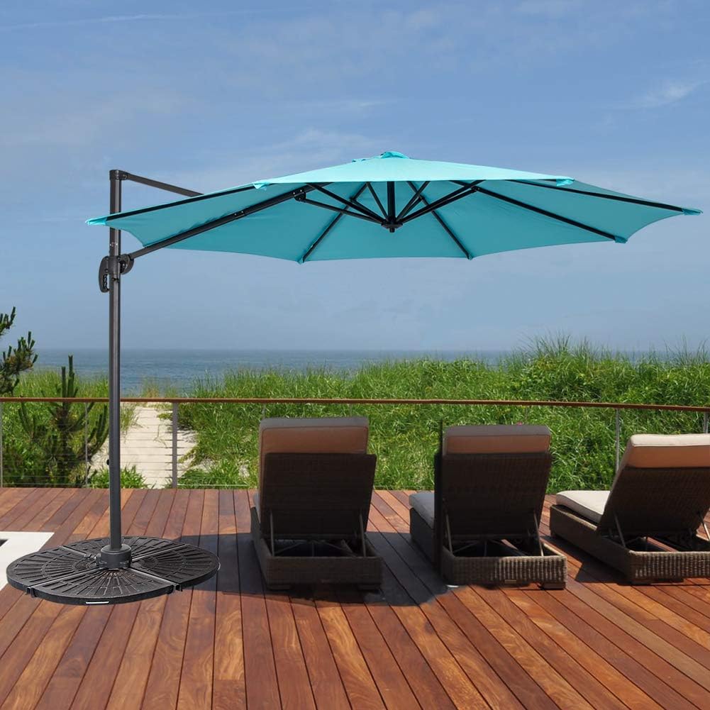 10FT Offset Patio Umbrella Cantilever Hanging Umbrella w/ Crank & 360° Rotation