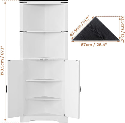 Corner Storage Cabinet 67 Tall, Freestanding Linen Cabinet with 1 Drawer and 4 Doors, Adjustable Shelves for Kitchen, Living Room - Farmhouse Style