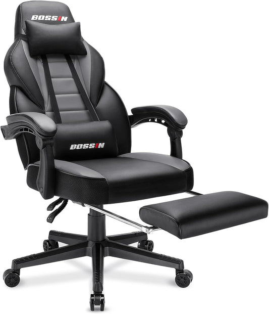 Gaming Chair with Massage, Ergonomic Heavy Duty Design with Footrest and Lumbar Support, Large Size Cushion High Back Office Chair, Big and Tall Gaming Computer Chair for Kids