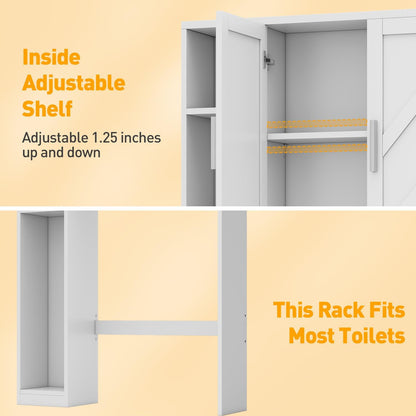 Over The Toilet Storage Cabinet with 7 Storage Shelves, Above Toilet Bathroom Organizer with Toilet Paper Holder Stand, Behind Toilet Cabinet, Space Saver for Restroom, Bathroom, Laundry, White