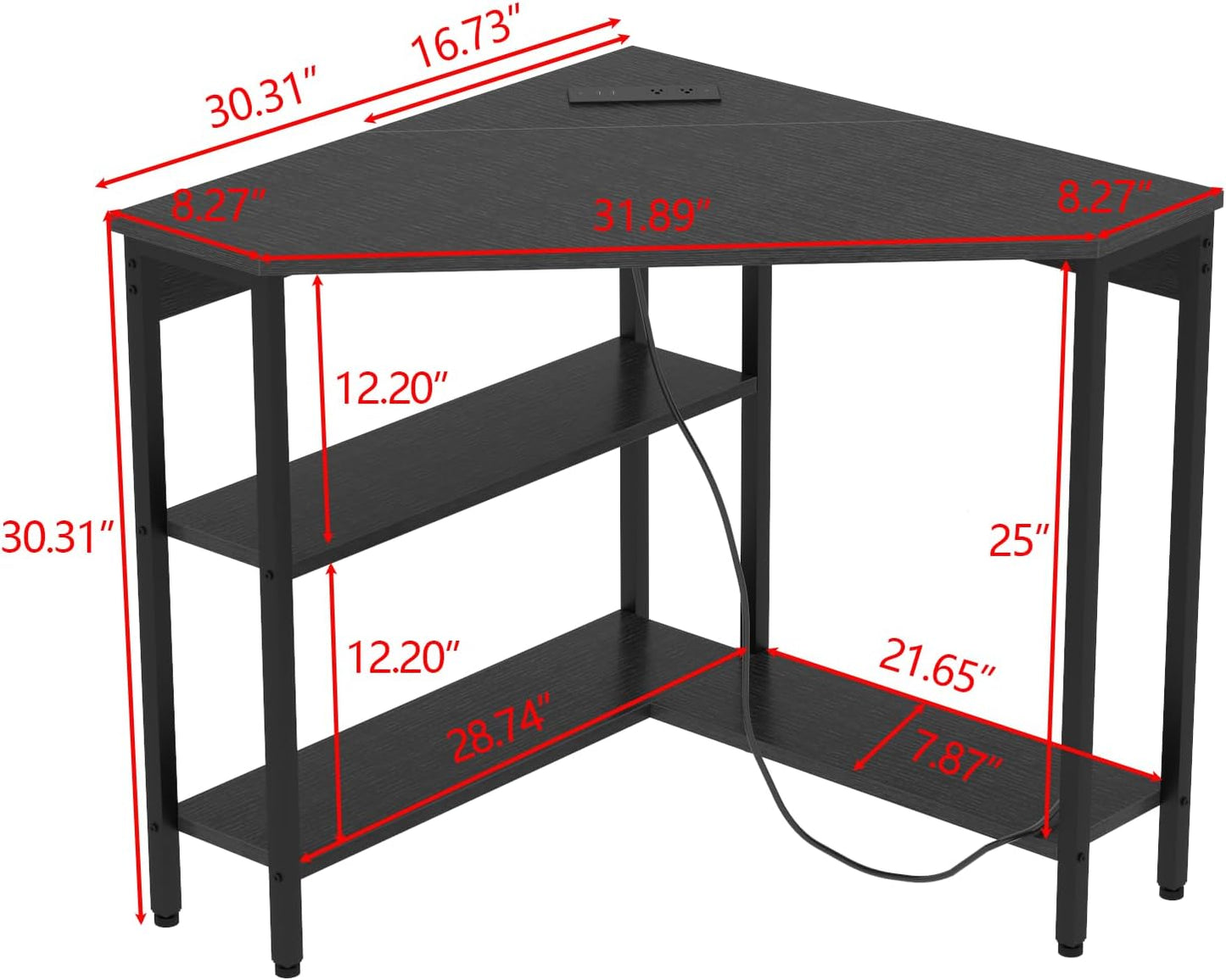 Corner Desk with Outlets & USB Ports, 90 Degree Triangle Corner Table with CPU Stand & Storage Shelves for Small Space, Computer Table with Charging Station for Home Office Bedroom (Black)