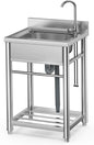 Stainless Steel Utility Sink, Single Bowl Set with Hot and Cold Faucet Water Pipe, Free Standing Commercial Sink for Kitchen Restaurant Laundry Garage Garden Backyard