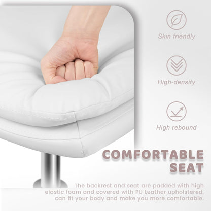 PU Leather Armless Office Desk Chair No Wheels,Criss Cross Legged Wide Padded Seat Swivel Vanity Chair,120°Rocking Mid Back Ergonomic Computer Task Chair for Make Up,Small Space