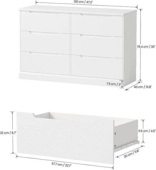 White Dresser,6 Drawer Dresser Modern Wooden Closet Dressers for Bedroom, Living Room, Hallway, Entryway, Cloakroom, or Dressing Room,White