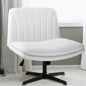 PU Leather Armless Office Desk Chair No Wheels,Criss Cross Legged Wide Padded Seat Swivel Vanity Chair,120°Rocking Mid Back Ergonomic Computer Task Chair for Make Up,Small Space