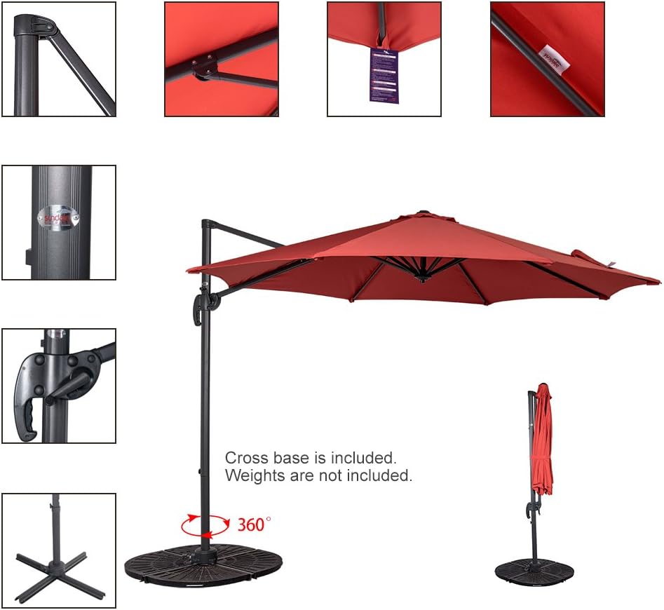 10FT Offset Patio Umbrella Cantilever Hanging Umbrella w/ Crank & 360° Rotation