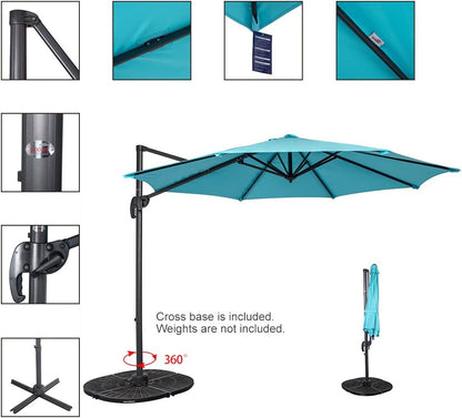 10FT Offset Patio Umbrella Cantilever Hanging Umbrella w/ Crank & 360° Rotation