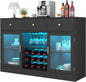 Wine Bar Cabinet with LED Light, Home Coffee Cabinet with Wine and Glass Rack, Kitchen Buffet Sideboard with Storage Cabinet&Drawers, Modern Liquor Cabinet for Living Room Dining Room (Black.)