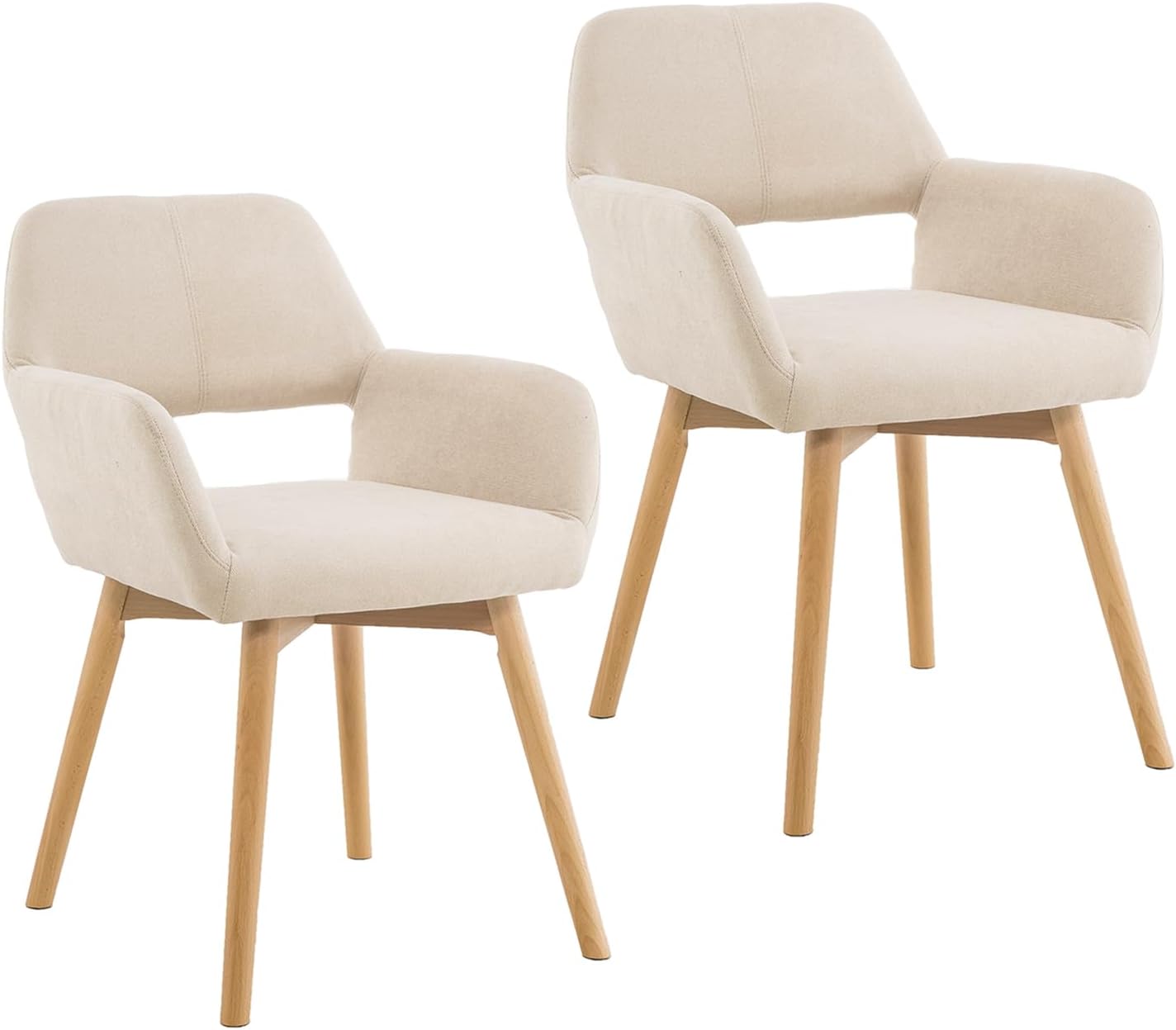 Mid Century Modern Dining Chairs Set of 2 Comfy Accent Chair Upholstered Kitchen Dining Living Room Chairs for Bedrooms Waiting Room Home Arm Desk Chair No Wheels (Beige, 2)
