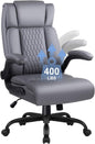 Big and Tall Office Chair, Ergonomic Leather Office Computer Desk Chair, Black Heavy Duty Office Chair with Flip-up Armrest, Comfortable High Back Home Chair 400 LBS with Lumbar Support