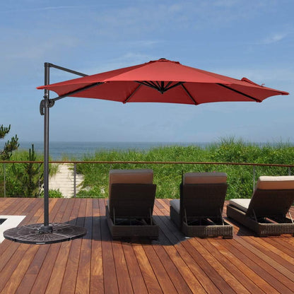 10FT Offset Patio Umbrella Cantilever Hanging Umbrella w/ Crank & 360° Rotation