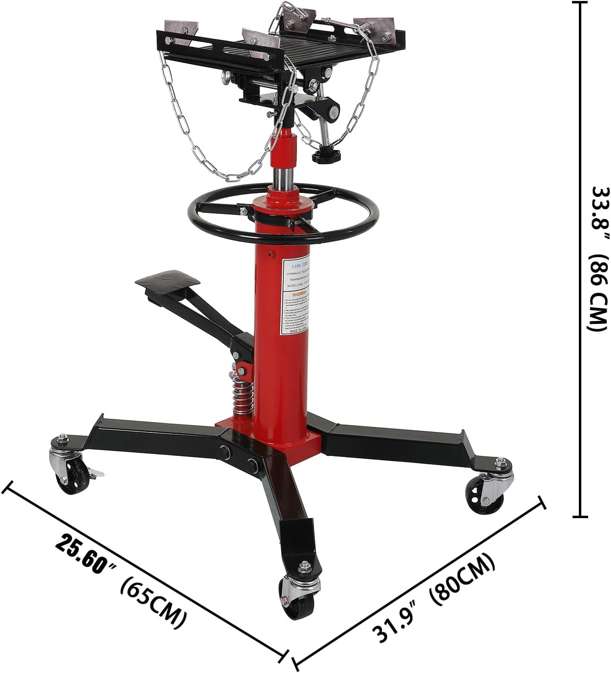 Hydraulic Transmission Jack 1100 Lbs (1/2 Ton) Capacity 33.8"-72.8" Lifting Height 2 Stage Hydraulic Telescoping Jack, Trans Jack Stand Heavy Duty with Foot Pedal and 360° Swivel Wheel, Red