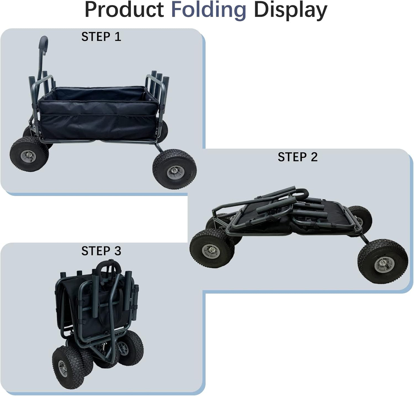 Fishing Cart Beach Carts Heavy Duty Foldable Collapsible Wagon with Big Wheels and Rod Holders 550 Pound Capacity 53.9"x26.4"x38.8"