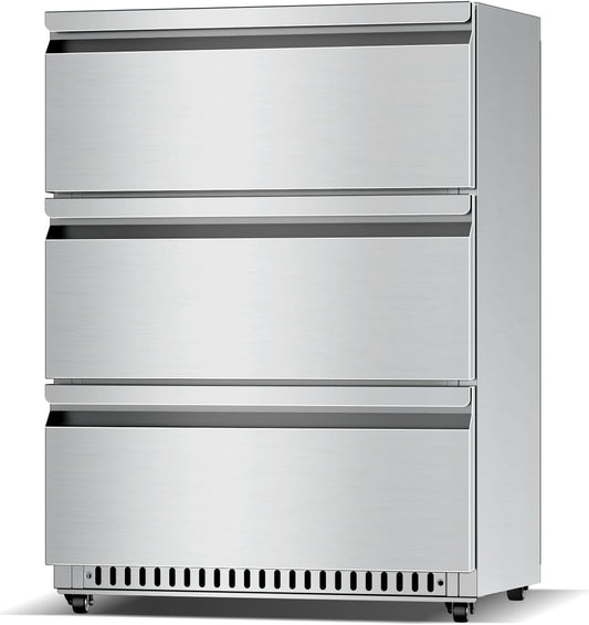 3-Drawer Stainless Steel Outdoor Under Counter Beverage Refrigerator Fridge