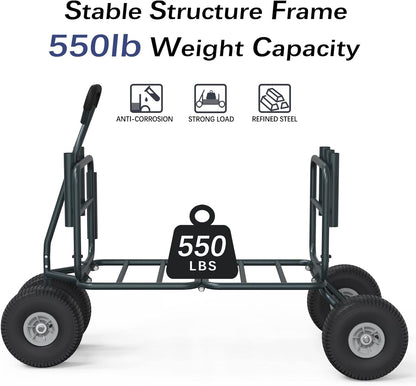 Fishing Cart Beach Carts Heavy Duty Foldable Collapsible Wagon with Big Wheels and Rod Holders 550 Pound Capacity 53.9"x26.4"x38.8"