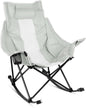Oversized Rocking Camping Chair, Luxury Padded Recliner,Oversized Folding Lawn Chair with Pocket and Carry Bag,Outdoor Camp Rocker Chairs for Adults Heavy Duty 300 LBS (Grey)