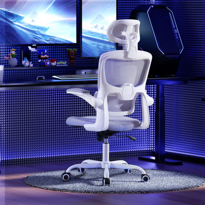 Ergonomic Office Chair with Tilt-Lock, Home Office Desk Chair with Auto Lumbar Support, High Back Mesh Desk Chair with Adjustable Headrest, Swivel Task Chair or Study Room Bedroom,Light Gray