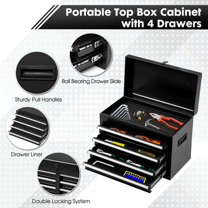 5-Drawer Rolling Tool Chest with Detachable Box, Lockable Wheels & 4 Hooks, Black