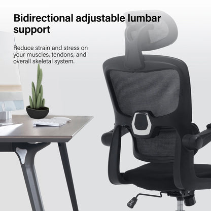 Office Chair, High Back Ergonomic Desk Chair, Mesh Desk Chair with Lumbar Support, headrest and Flip-up Armrests, 400lb, Black