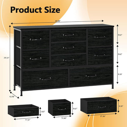 Black Bedroom Dresser for 55" Long TV Stand, 9-Drawer Bedroom Storage Cabinet