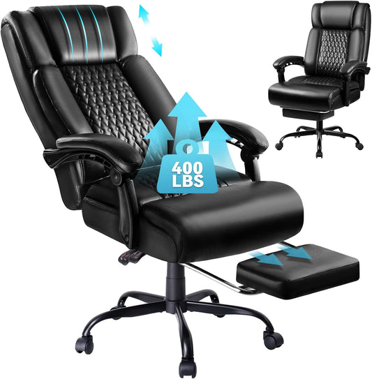 Office Chair,Big and Tall Office Chair with Foot Rest Ergonomic High Back Executive Office Chair 400lbs,Home Office Desk Chairs with Lumbar Support,Reclining Office Chair (Black)