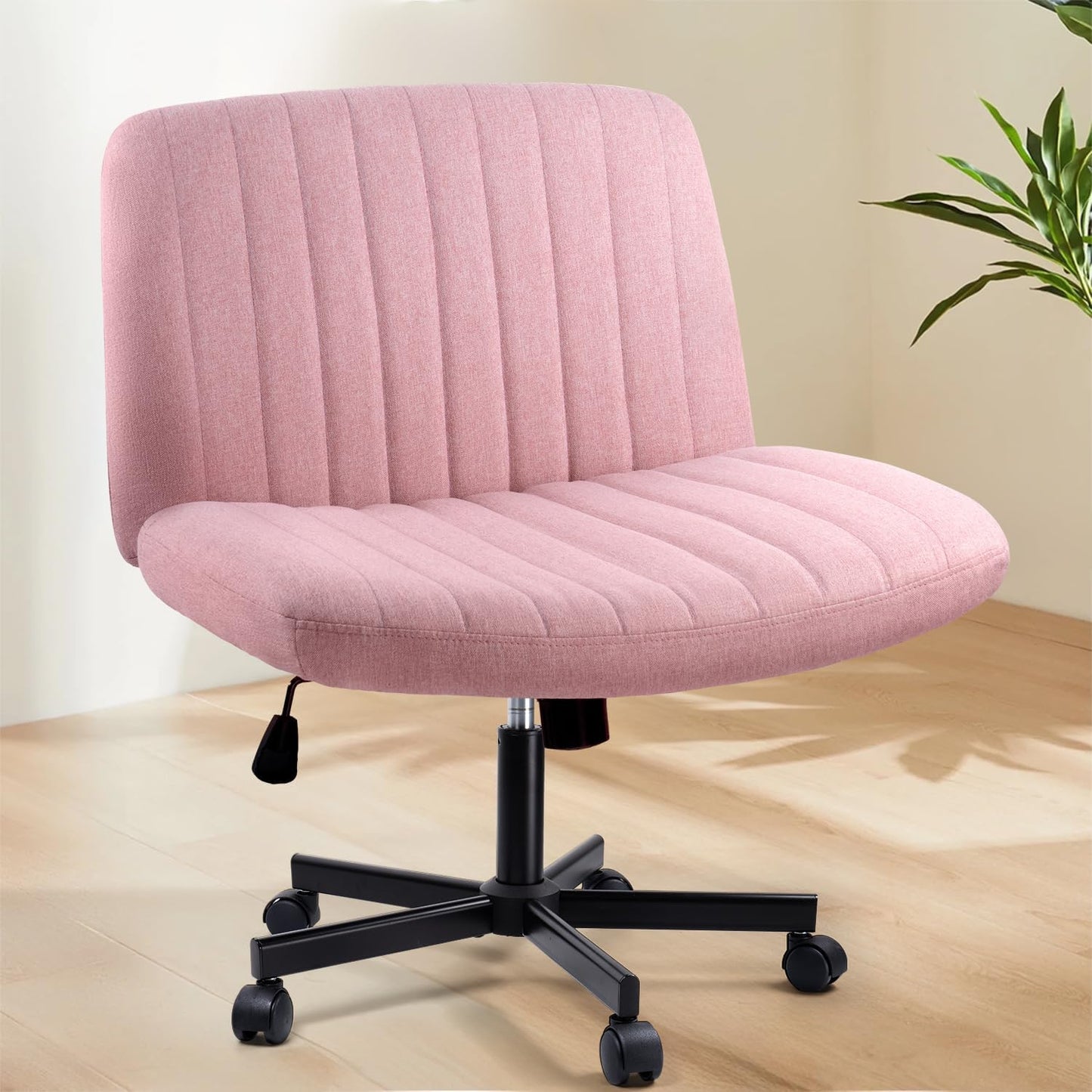 Armless Chair with Wheels, Armless Wide Cross Legged Office Desk Chairs, Fabric Rocking Swivel Computer Task Vanity Makeup Chair for Home Office