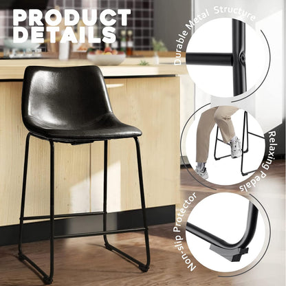 26 inch Bar Stools Set of 2,Counter Height Bar Stools with Back, Modern PU Leather Stools with Metal Leg and Footrest (2 Pcs 26" Counter Height Barstools)