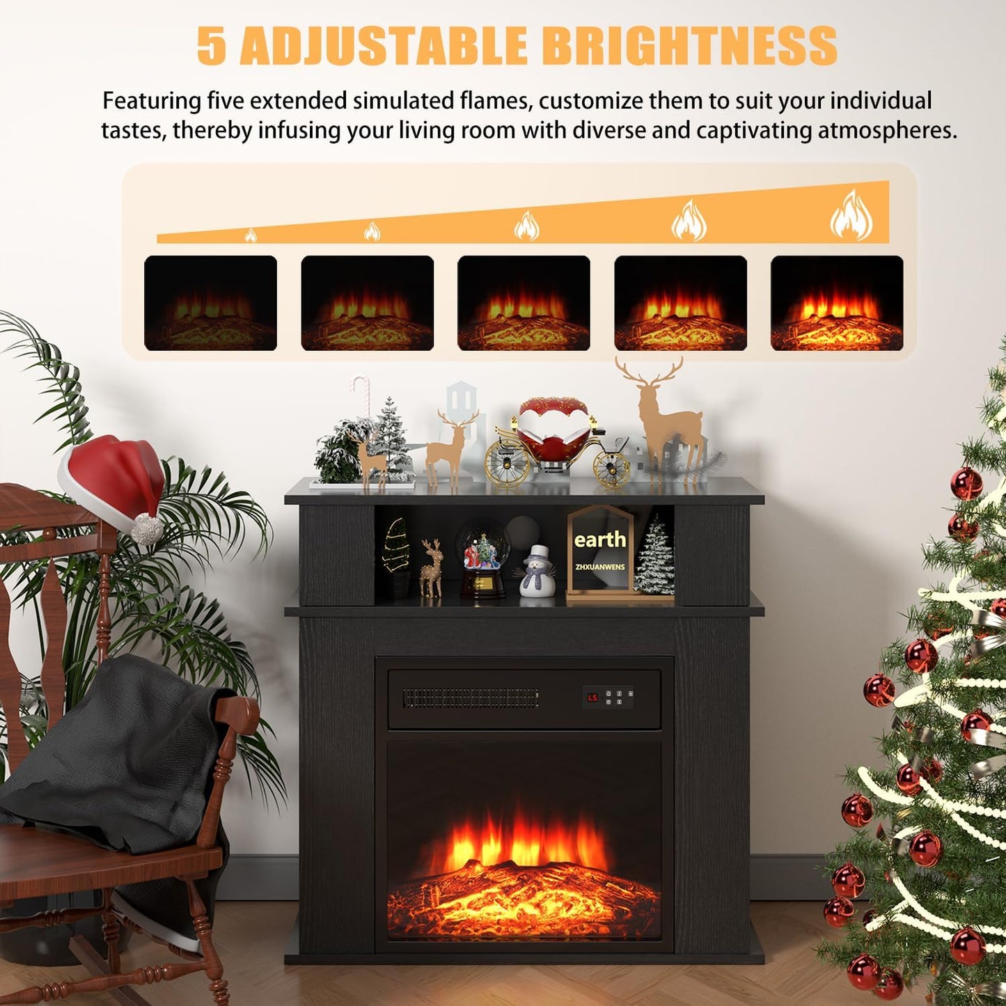 28" Electric Fireplace with Mantel, Small Fireplace tv Stand with 18" Fireplace Insert, 3D Realistic Flame, Portable Freestanding Fireplace with a Shelf for Living Room, Remote Control, Black