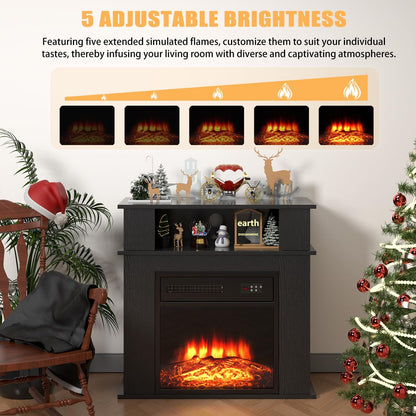 28" Electric Fireplace with Mantel, Small Fireplace tv Stand with 18" Fireplace Insert, 3D Realistic Flame, Portable Freestanding Fireplace with a Shelf for Living Room, Remote Control, Black