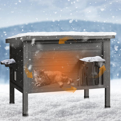 Outdoor Cat House Feral Cat Enclosure cat Houses for Cats Insulated with Escape Door All-Round Foam Weatherproof Winter Shelter-cat Houses Solid Wood Large Size 34.7" L*21.6" W*27.3" H