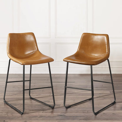26 inch Bar Stools Set of 2,Counter Height Bar Stools with Back, Modern PU Leather Stools with Metal Leg and Footrest (2 Pcs 26" Counter Height Barstools)