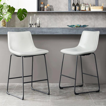 Counter Height Bar Stools Set of 2,Barstools with Back,Faux Leather Counter Stools for Kitchen Island,Modern Bar Chairs with Metal Legs(White, 26")