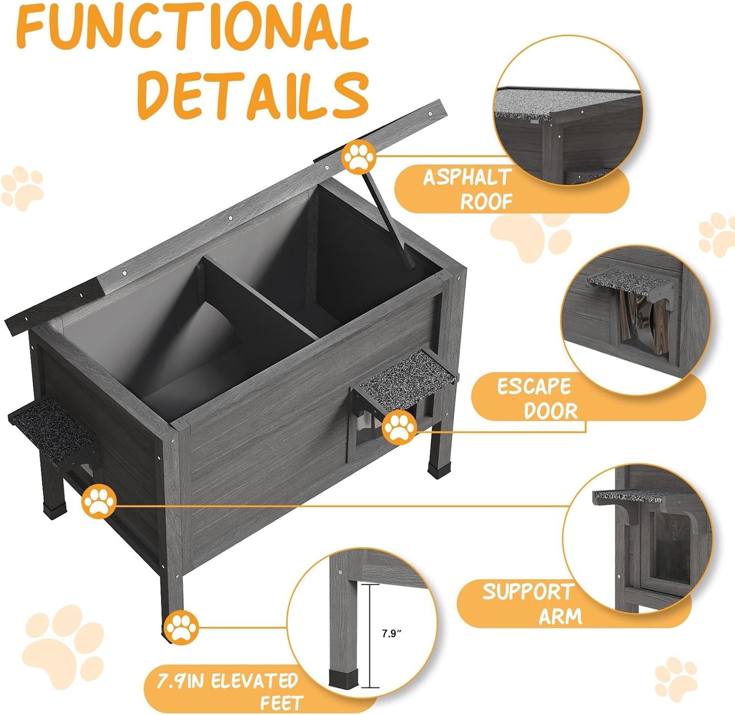 Outdoor Cat House Feral Cat Enclosure cat Houses for Cats Insulated with Escape Door All-Round Foam Weatherproof Winter Shelter-cat Houses Solid Wood Large Size 34.7" L*21.6" W*27.3" H