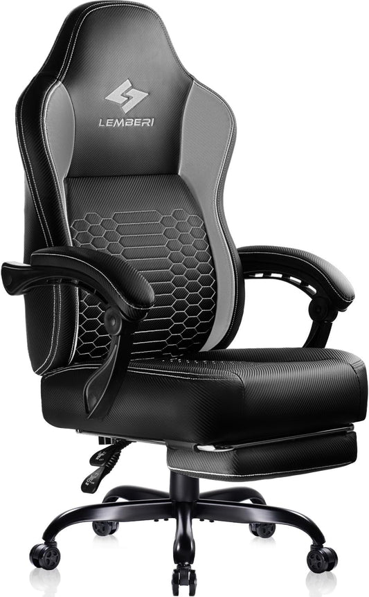 Big and Tall Gaming Chair 400lb Weight Capacity,Gamer Chairs for Adults,Video Game Chair wth Footrest,Racing Style Computer Gamer Chair with Headrest and Lumbar Support (Gray)
