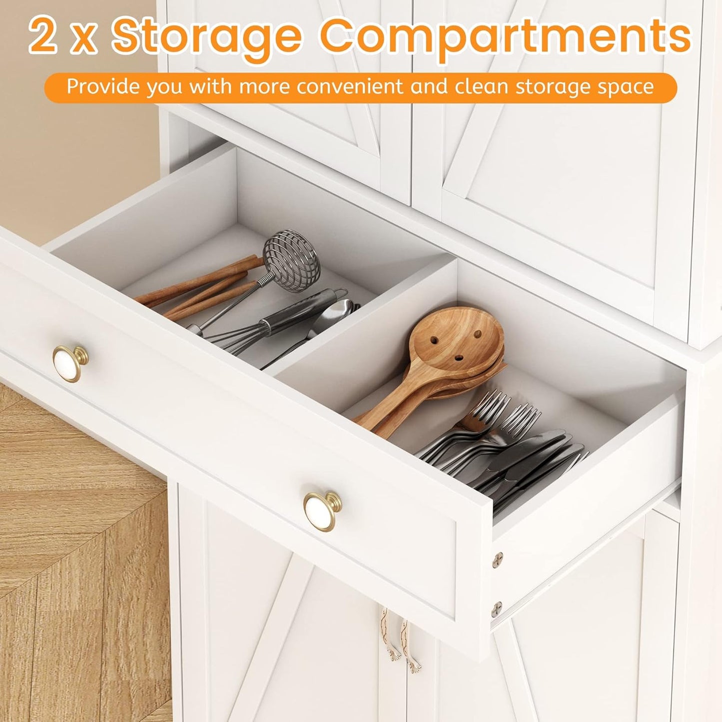 72“ Kitchen Pantry Cabinet White, Tall Pantry Storage Cabinet with Adjustable Shelves and Drawer, Kitchen Buffet Cupboards Sideboard for Home Office Use (16" D x 30" W x 72" H)