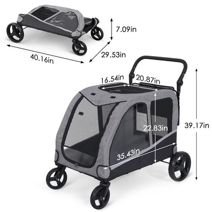 Dog Stroller For Large Dogs, Extra Large Pet Stroller For For Medium Dogs, Dog Stroller For 2 Dogs, Dog Wagon, Dog Carriage, Foldable Design, Adjustable Handle, With Pocket, Up To 160 lbs, Red