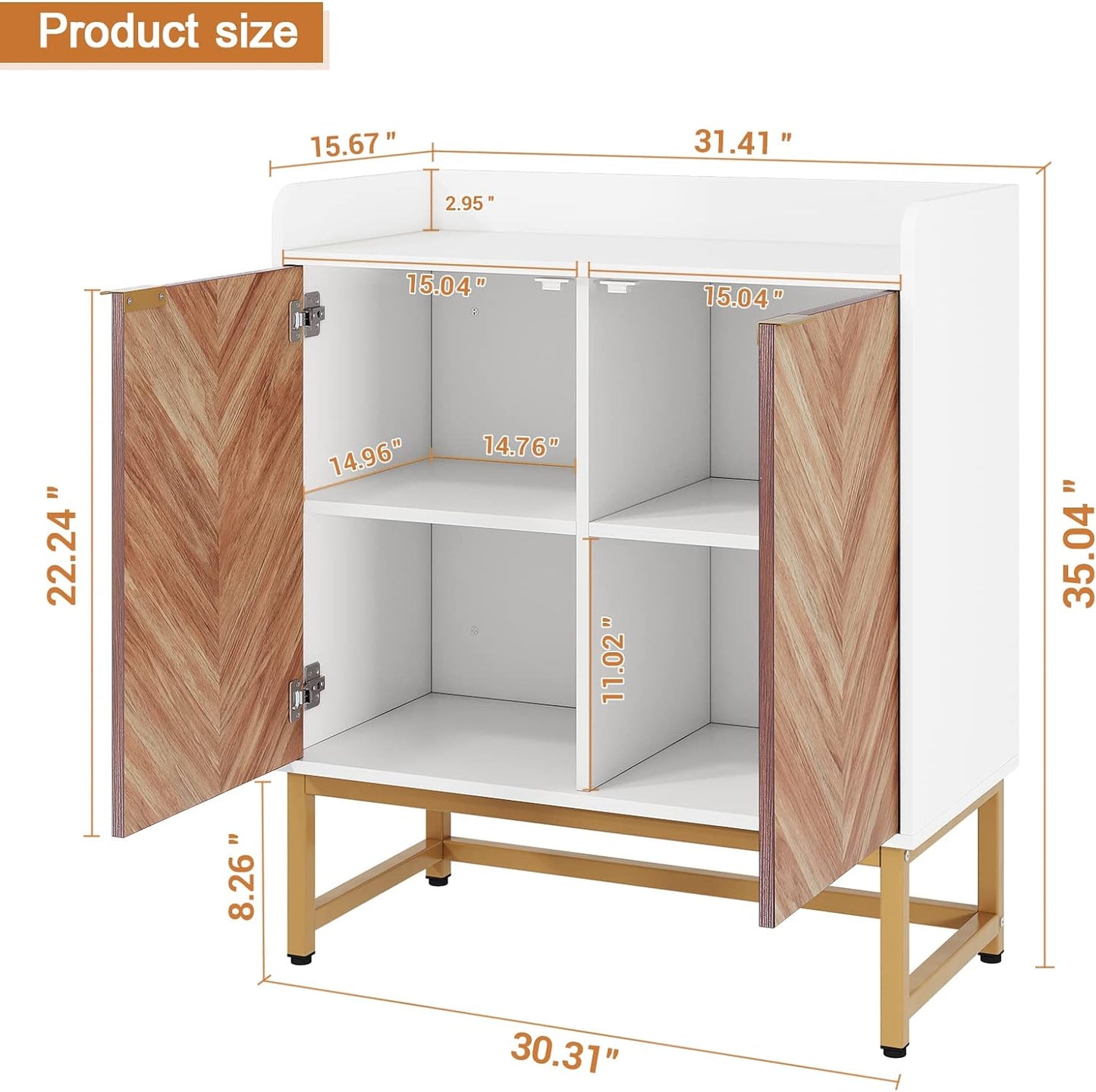 29 Gallon Fish Tank Stand, Small Aquarium Stand 20 Gallon with Doors & Adjustable Shelves, Boho Sideboard Coffee Bar Cart, Kitchen Cupboard Console Table, 30.5" L×15.7" W×35" H, White/Gold