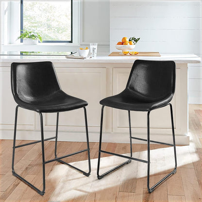26 inch Bar Stools Set of 2,Counter Height Bar Stools with Back, Modern PU Leather Stools with Metal Leg and Footrest (2 Pcs 26" Counter Height Barstools)