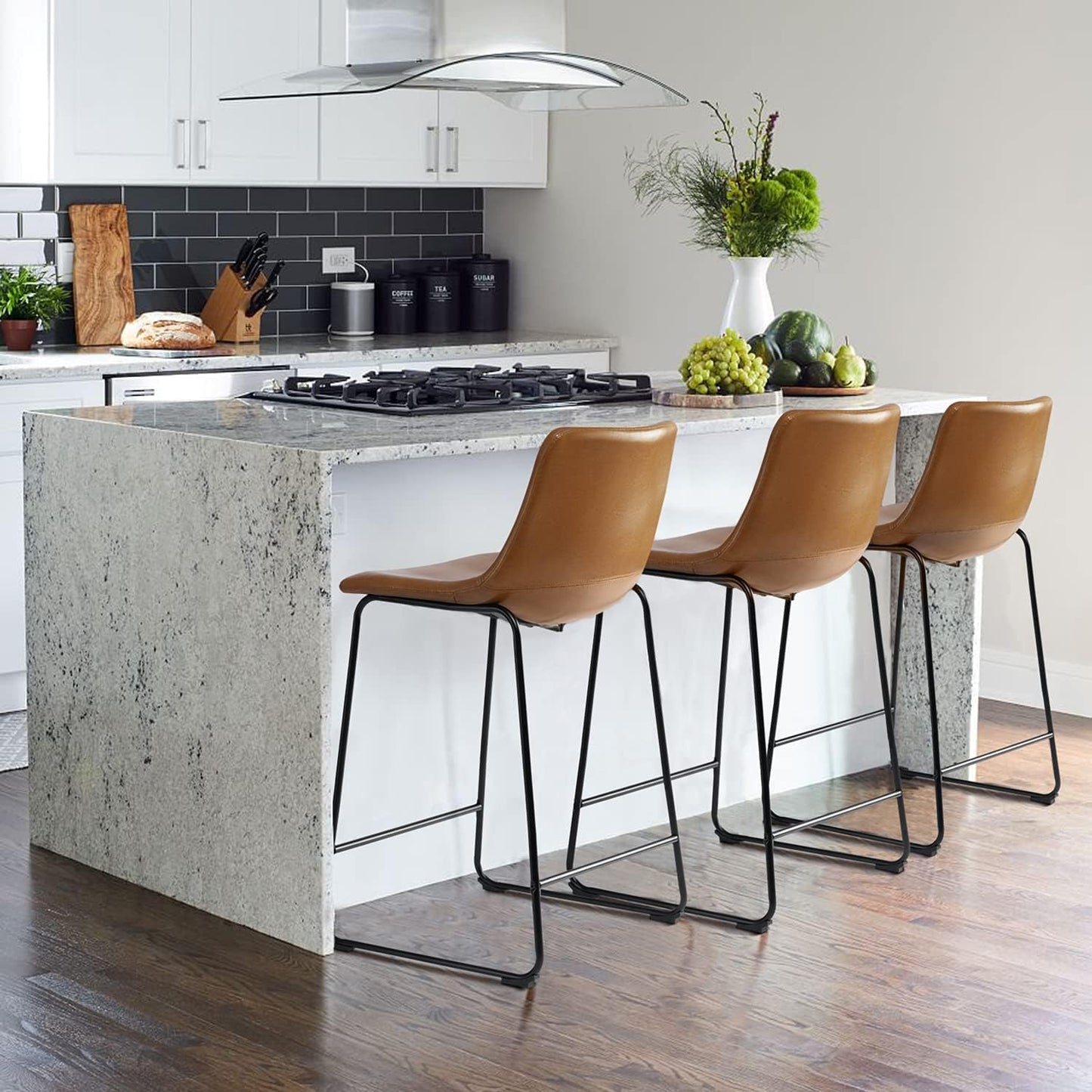 26 inch Bar Stools Set of 2,Counter Height Bar Stools with Back, Modern PU Leather Stools with Metal Leg and Footrest (2 Pcs 26" Counter Height Barstools)