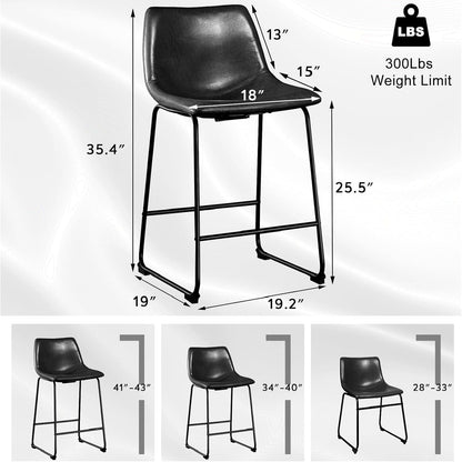 26 inch Bar Stools Set of 4, Modern Counter Height Bar Stools, Faux Leather Barstool with Back and Metal Leg, Armless Bar Chairs for Kitchen Island (Black, 4pcs 26")