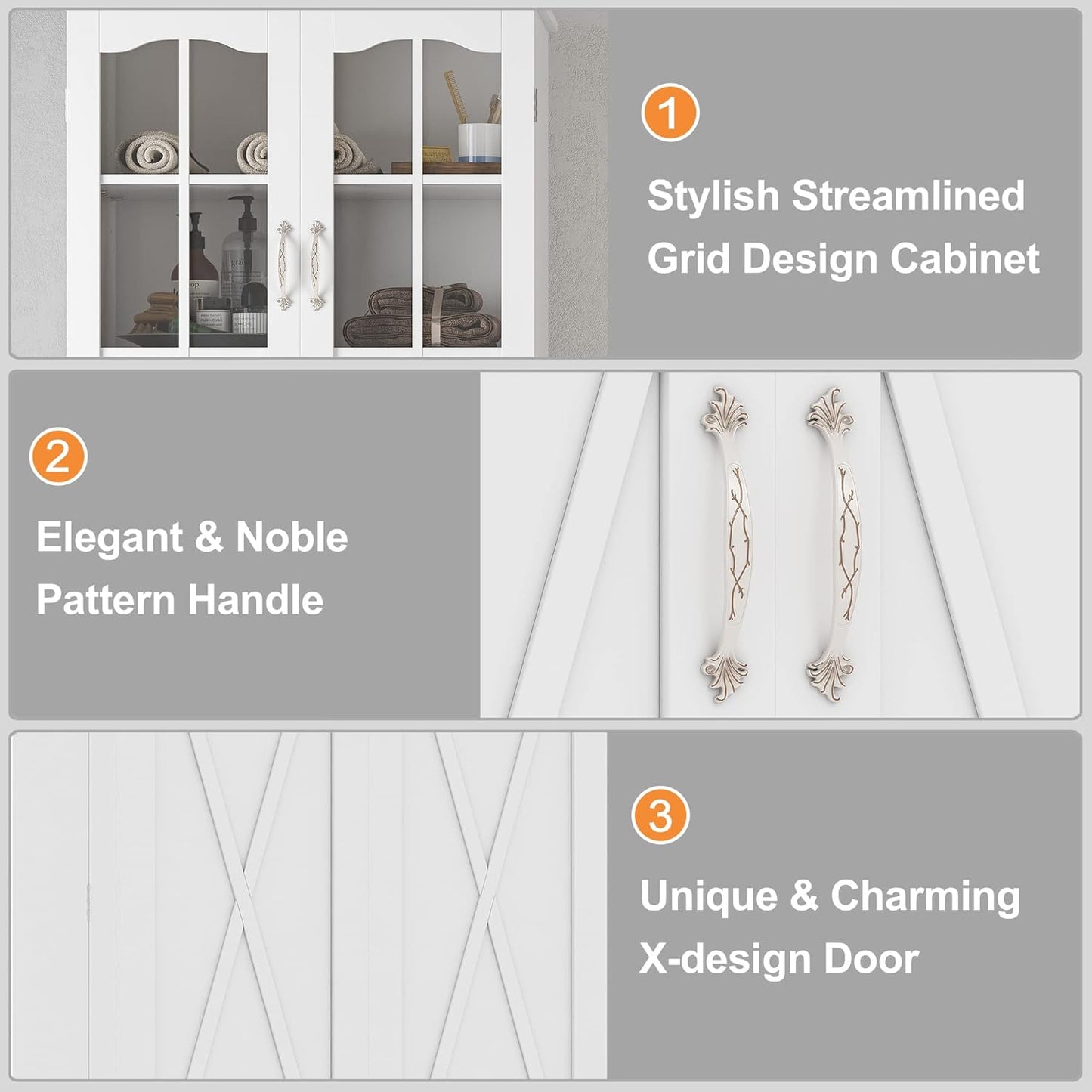 64” Kitchen Pantry Cabinets, White Freestanding Kitchen Pantry Storage Cabinet with Adjustable Shelves & Doors, Buffet Cupboards Sideboard Tall Storage Cabinet for Home Office Use