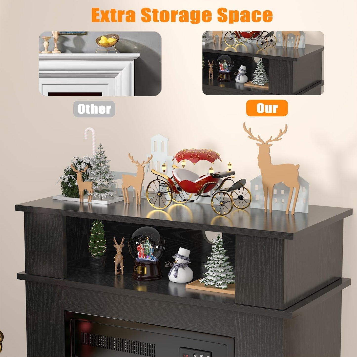28" Electric Fireplace with Mantel, Small Fireplace tv Stand with 18" Fireplace Insert, 3D Realistic Flame, Portable Freestanding Fireplace with a Shelf for Living Room, Remote Control, Black