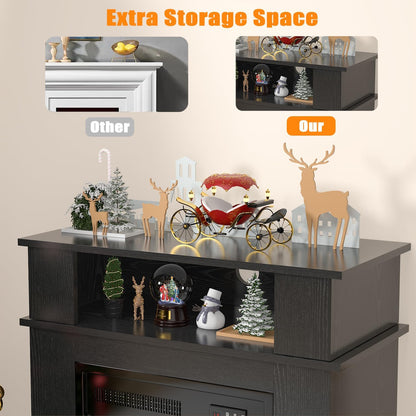28" Electric Fireplace with Mantel, Small Fireplace tv Stand with 18" Fireplace Insert, 3D Realistic Flame, Portable Freestanding Fireplace with a Shelf for Living Room, Remote Control, Black