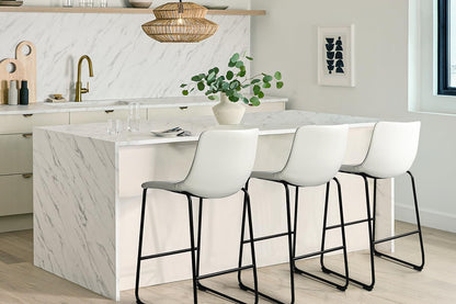 Counter Height Bar Stools Set of 2,Barstools with Back,Faux Leather Counter Stools for Kitchen Island,Modern Bar Chairs with Metal Legs(White, 26")